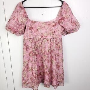 Audrey Parks Dress Womens M Puff Sleeve Feminine Florals Empire Babydoll Bouncy